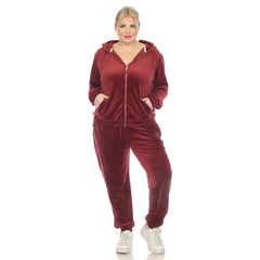 Plus Size 2 Piece Velour Tracksuit Set