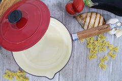 Red French Enameled Cast Iron Saucepan With Lid and Wooden Handle (CI_3483), 2.5-Quart