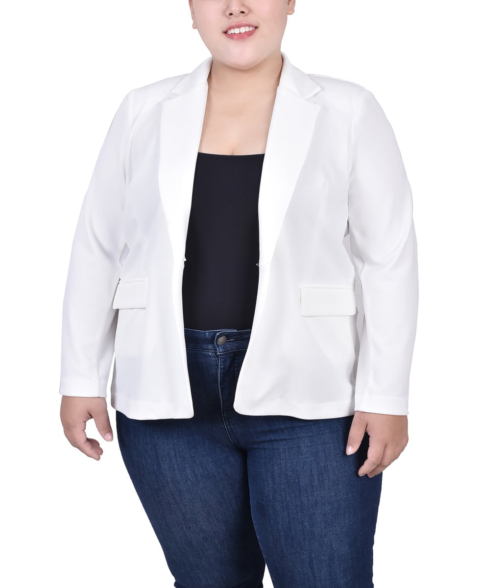  NY Collection Plus Size Long Sleeve Scuba Crepe Jacket - Black - Bonton