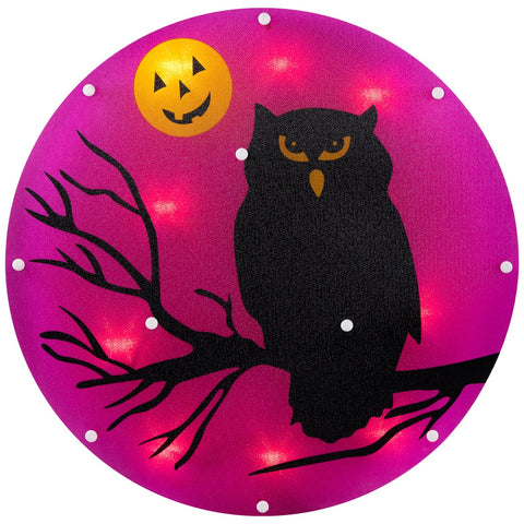 Lighted Owl Halloween Window Silhouette - 13.75" - Purple - Clear Lights