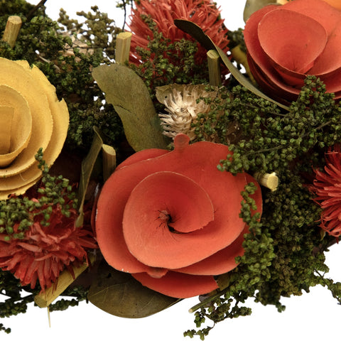 12" Orange and Yellow Flowers With Moss and Twig Artificial Floral Spring Wreath - Unlit