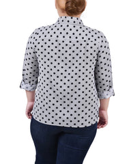 Plus Size 3/4 Sleeve Roll Tab Notch Collar Blouse