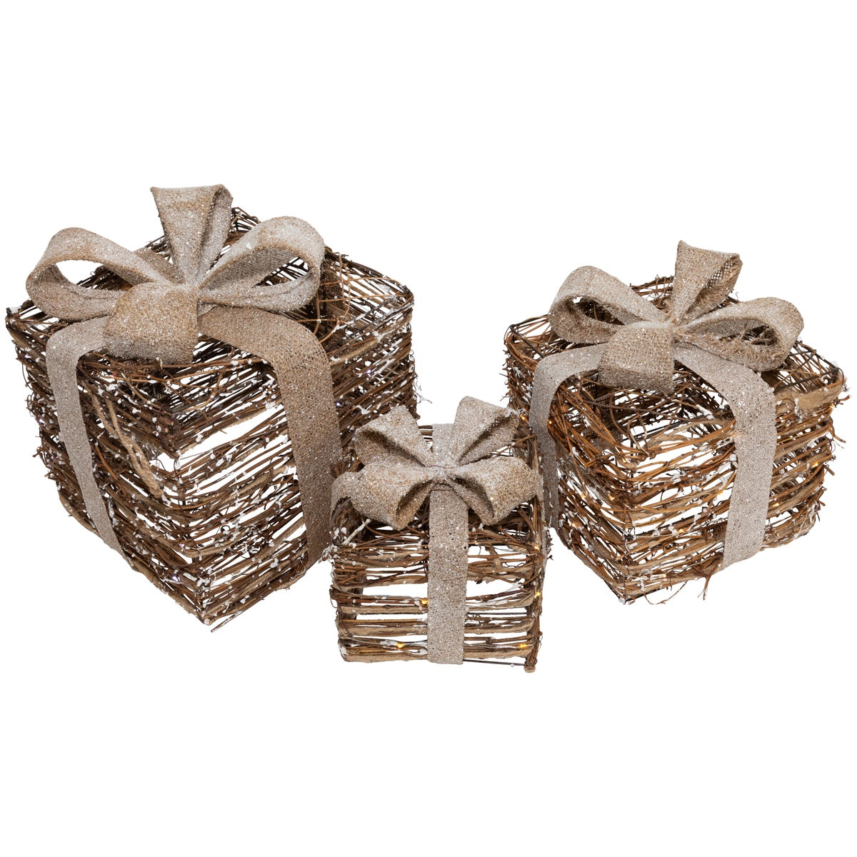  Northlight Lighted Rattan Gift Boxes With Burlap Bows Christmas Decorations - 9