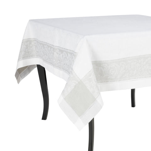 Paris 71" X 71" Linen Tablecloth - White and French Grey