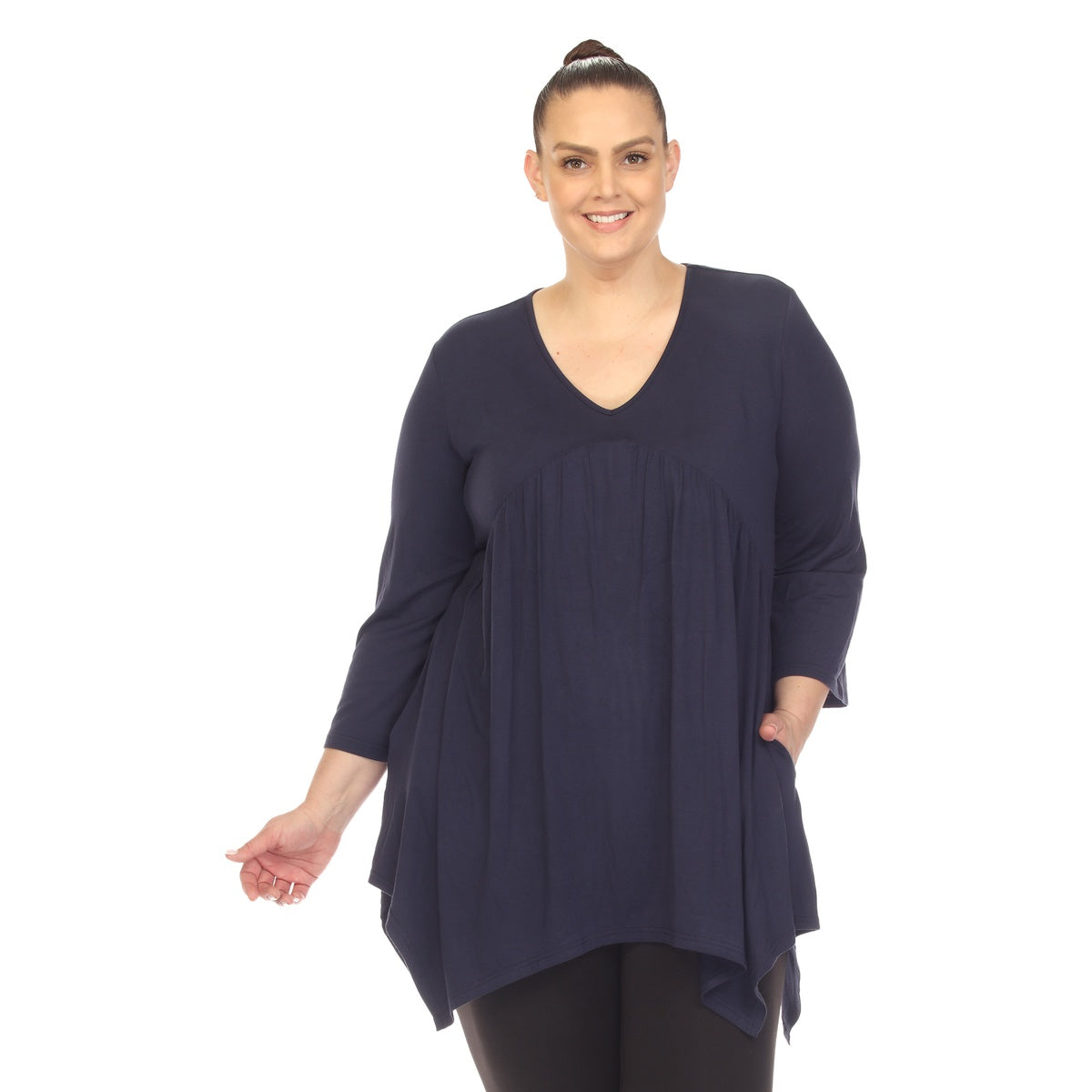  White Mark Plus Size Empire Waist V-Neck Tunic Top - 1X - Bonton