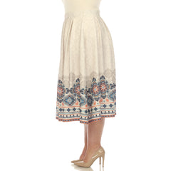 Plus Size Pleated Skirt With Border Prints