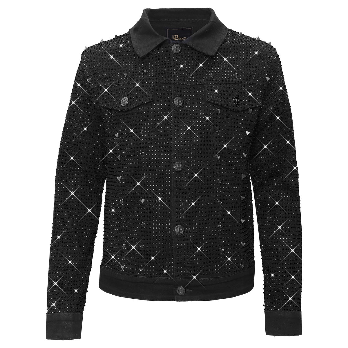  Barocco Pure Style BLACK/BLACK Men's Denim Jacket - BLACK/BLACK - Bonton