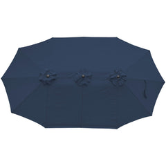 15' Outdoor Patio Market Umbrella With Hand Crank  Navy Blue