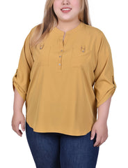 3/4 Tabbed Sleeve Y Neck Blouse