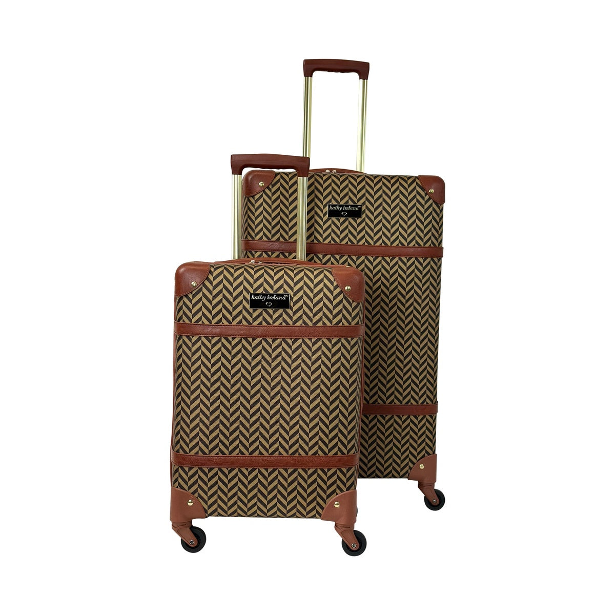  Kathy Ireland NEW! Kathy Ireland Vintage Trunk 2-Piece Hardside Luggage Set - Herringbone - Bonton