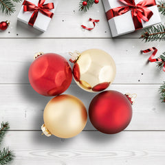 Shiny and Matte Glass Christmas Ball Ornaments - Red/Gold - 4" (100mm) - 72ct