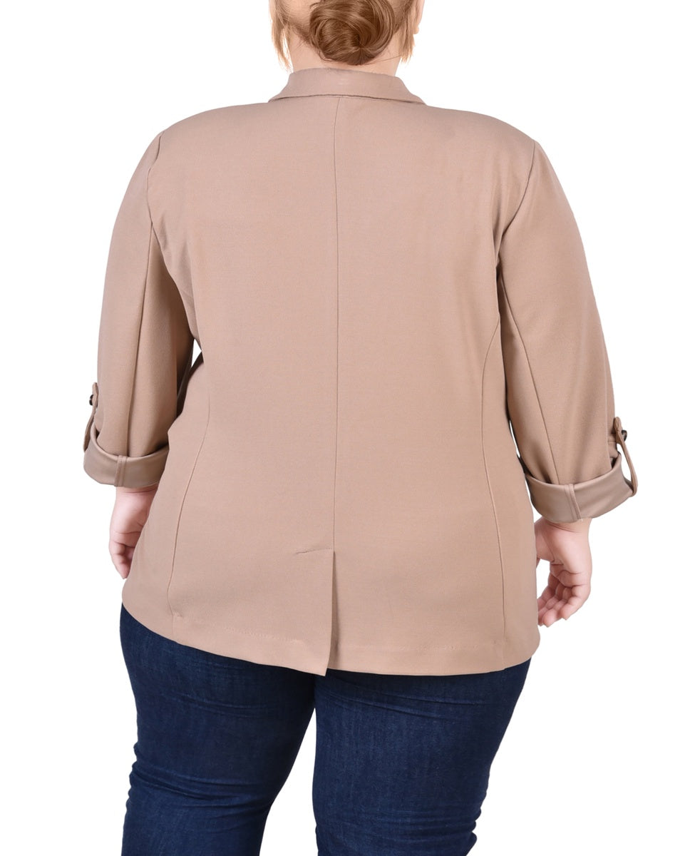  NY Collection Plus Size Long Sleeve Double Breasted Crepe Jacket - Jester Red - Bonton