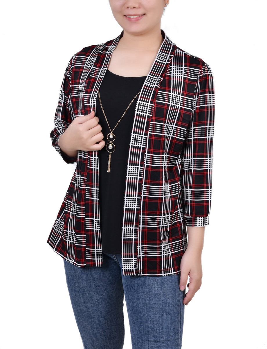  NY Collection 3/4 Sleeve Two-Fer Top - Black Gold Harlie - Bonton