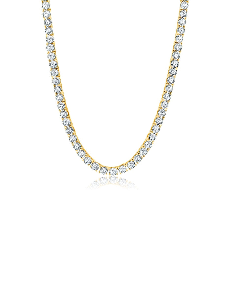  CRISLU Brilliant Cut Tennis Necklace Finished in 18kt Yellow Gold 4mm - XX - Bonton