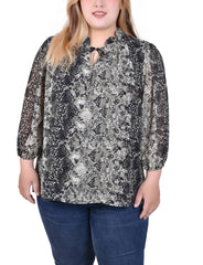 Plus Size 3/4 Sleeve Chiffon Blouse