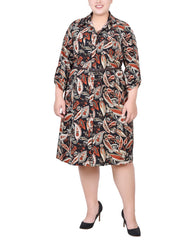 Plus Size 3/4 Roll Tab Sleeve Shirtdress