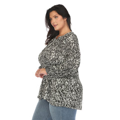 Plus Size Printed Peasant Blouse