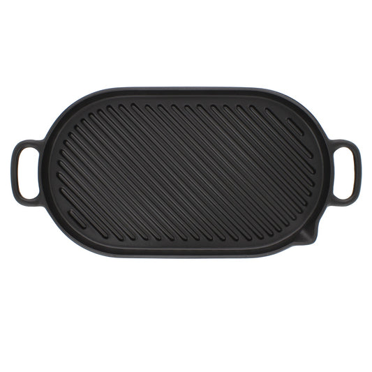 French Large Oval Cast Iron Grill Pan, 18-Inch, Black