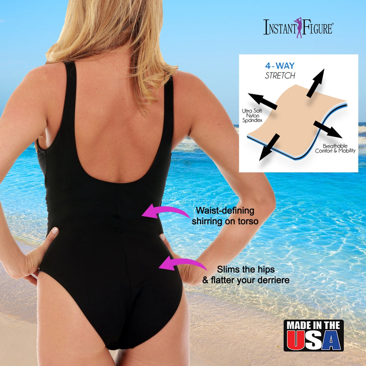  InstantFigure InstantFigure Wrap One Piece Swimsuit 13443P - Black - Bonton