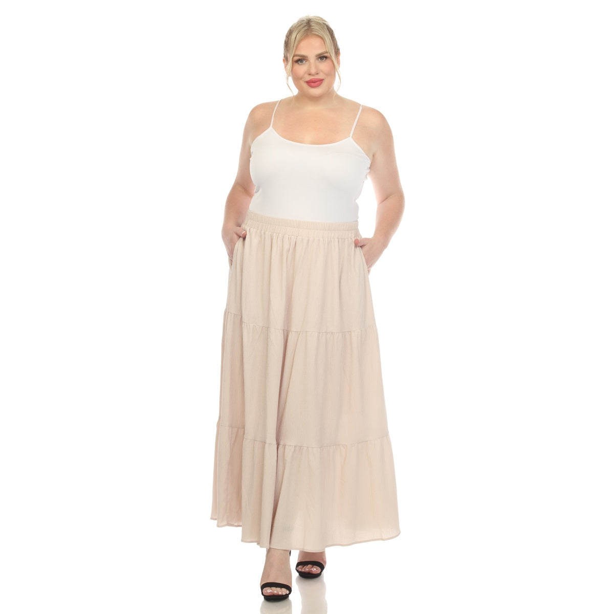  White Mark Plus Size Pleated Tiered Maxi Skirt - 1X - Bonton