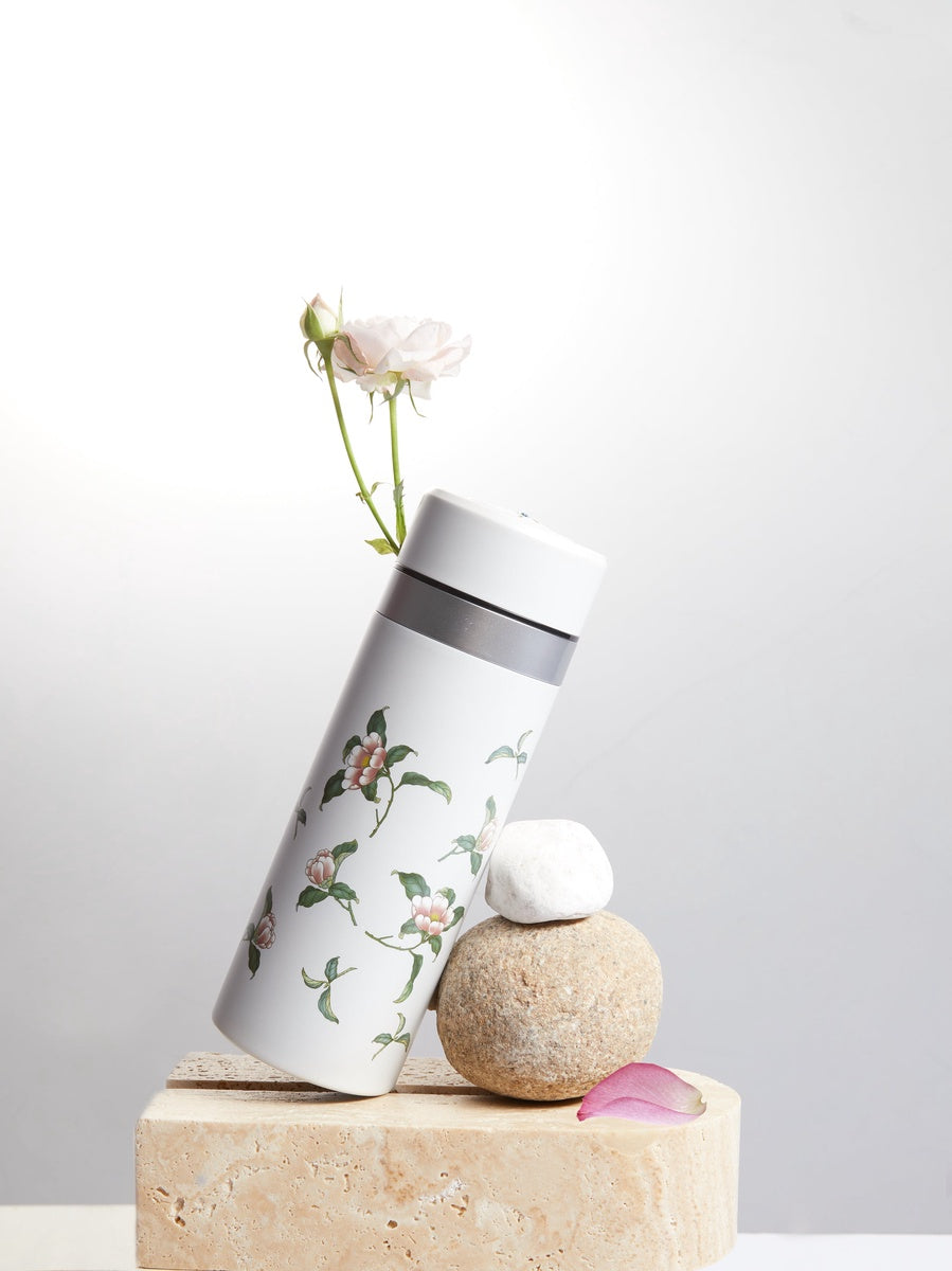  Acera The Flower Fairy Stainless Steel Travel Mug With Ceramic Core - White with Floral Decals - Bonton