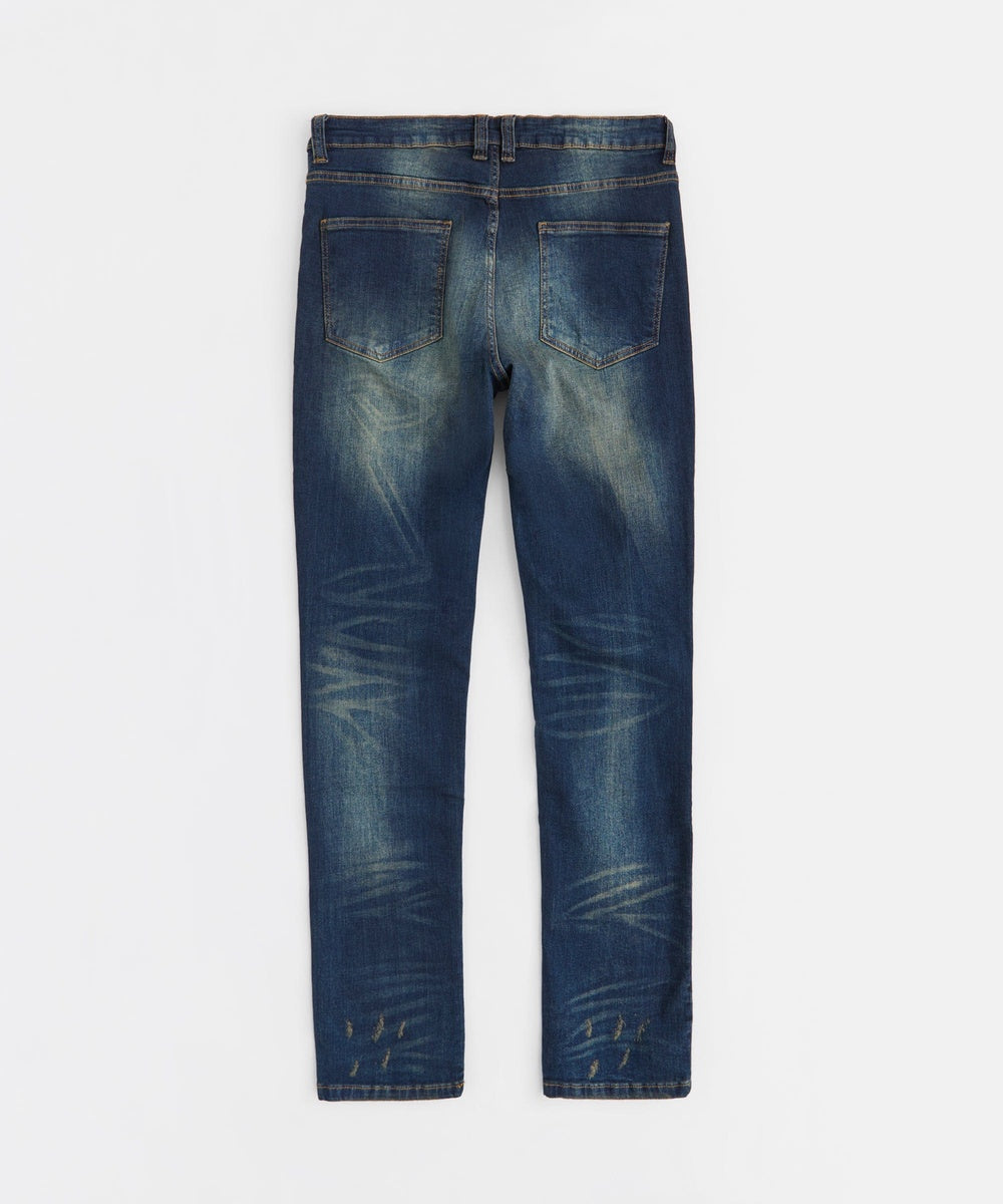  Reason Clothing Men's Skinny Rip and Repair Denim Pants - Dark Blue - DARK BLUE - Bonton