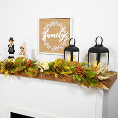 5' X 10" Flowers With Wheat Artificial Fall Harvest Garland  Unlit