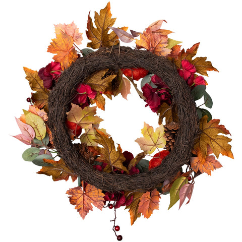 Fall Harvest Artificial Floral and Pinecone Wreath - 22" - Orange and Burgundy