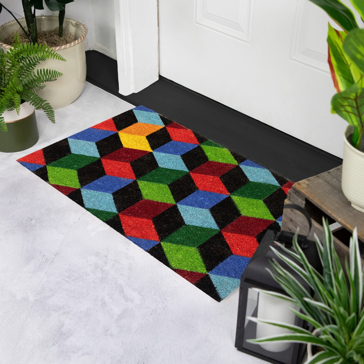  Northlight Red and Green 3D Cube Design Rectangular Outdoor Doormat 29