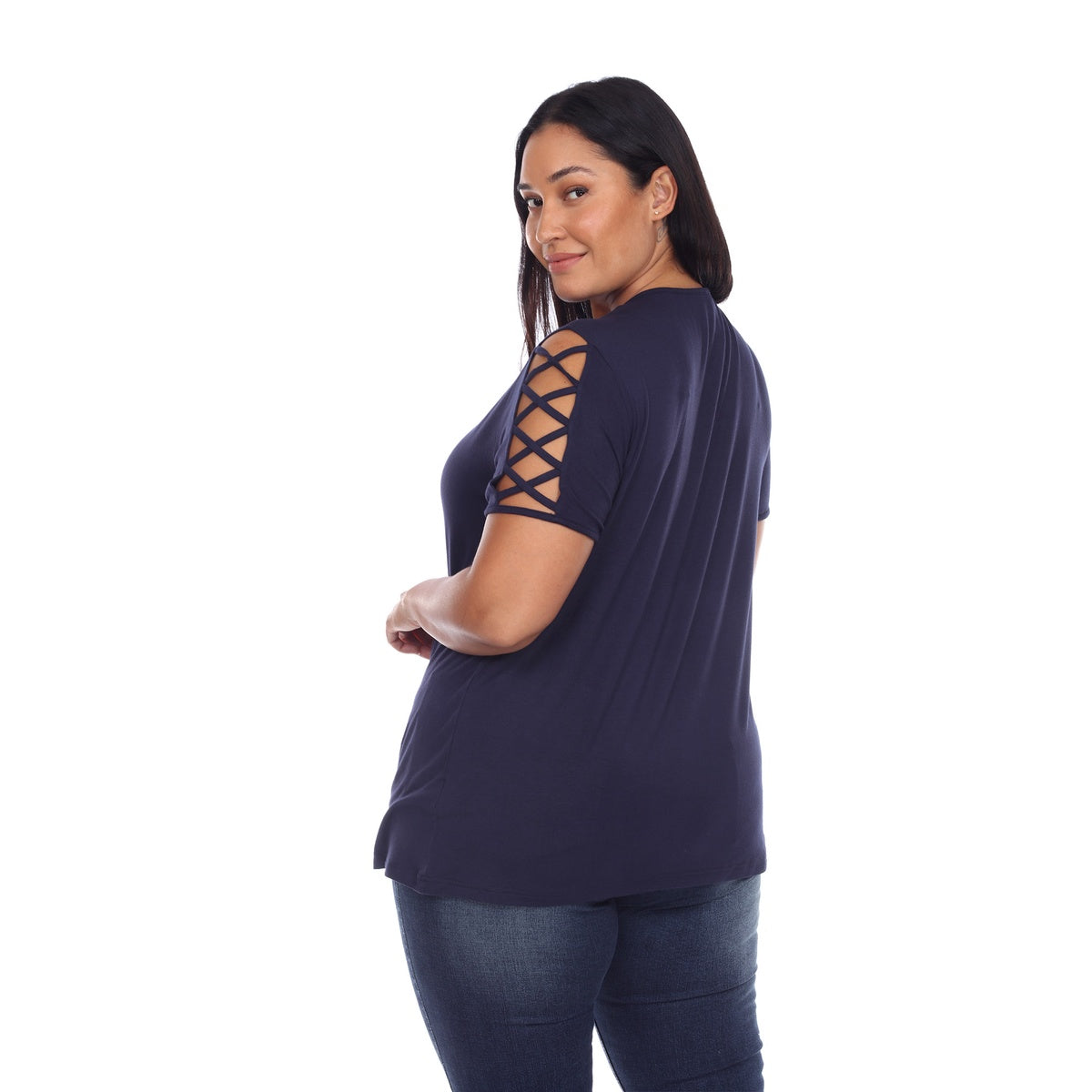  White Mark Plus Size Keyhole Neck Cutout Short Sleeve Top - 1X - Bonton