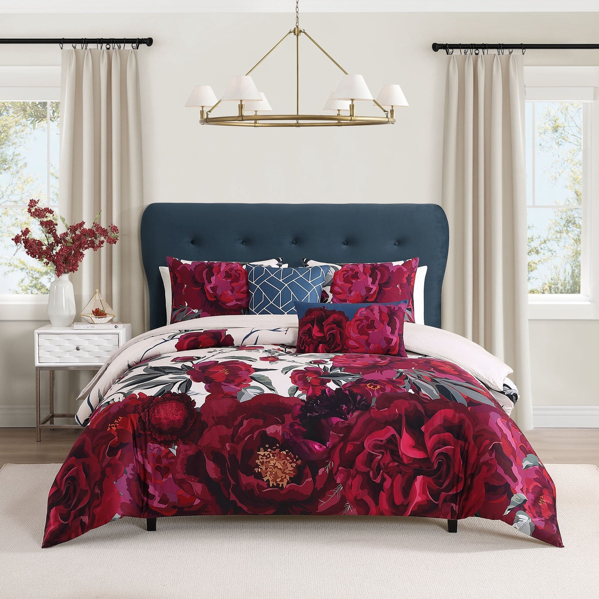  Bebejan® Bebejan Burgundy Branches 5 Piece Reversible Comforter Set - QUEEN - Bonton