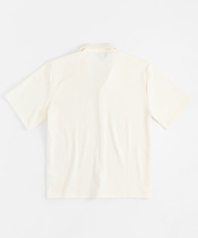 Textured Knit Short Sleeve Button Down Shirt - Light Beige