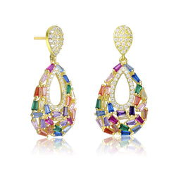 Sterling Silver With Colored Round Cubic Zirconia Pear Shape Drop Earrings