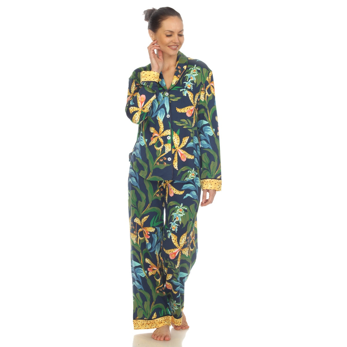  White Mark Women's Two Piece Wildflower Print Pajama Set - XL - Bonton