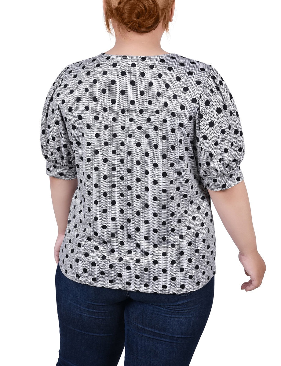  NY Collection Short Sleeve Balloon Sleeve Top - Black White Boxes - Bonton