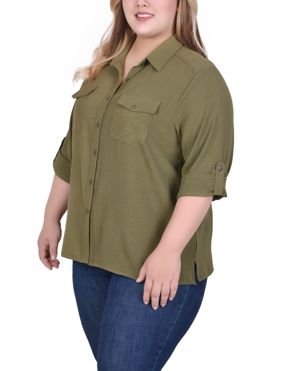  NY Collection Roll Tab Blouse - Ivory - Bonton