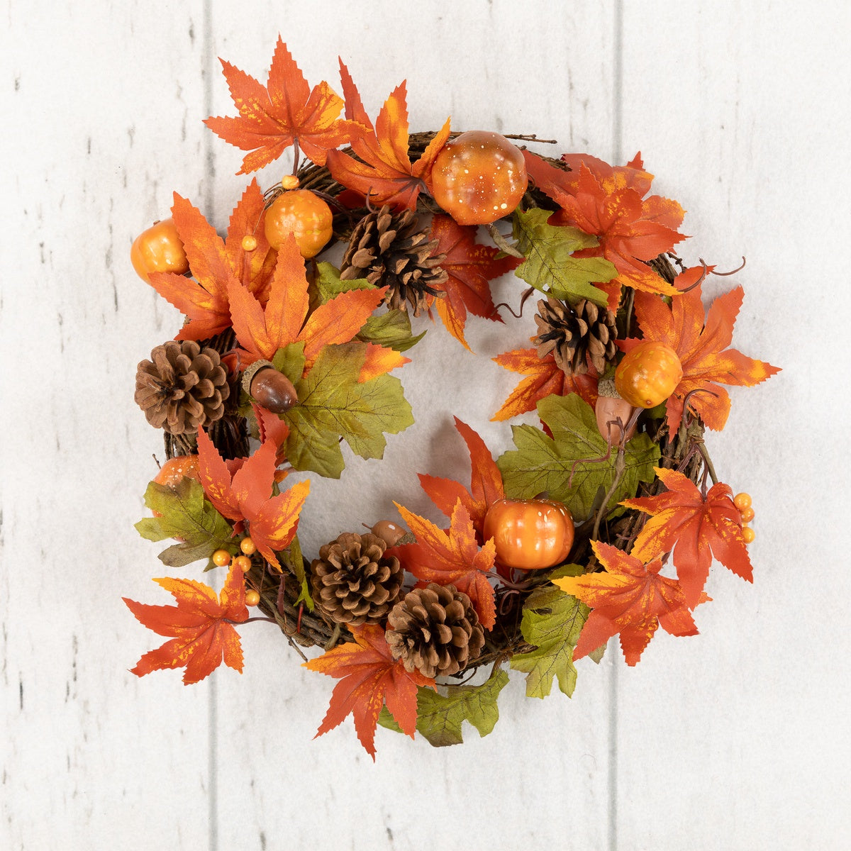  Northlight Autumn Leaves With Pine Cones and Pumpkins Fall Harvest Wreath  10-Inch  Unlit - Default Title - Bonton