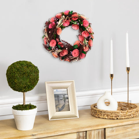 12" Pink Floral  Berry and Twig Artificial Spring Wreath
