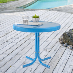 22" Round Outdoor Retro Steel Tulip Side Table  Turquoise Blue