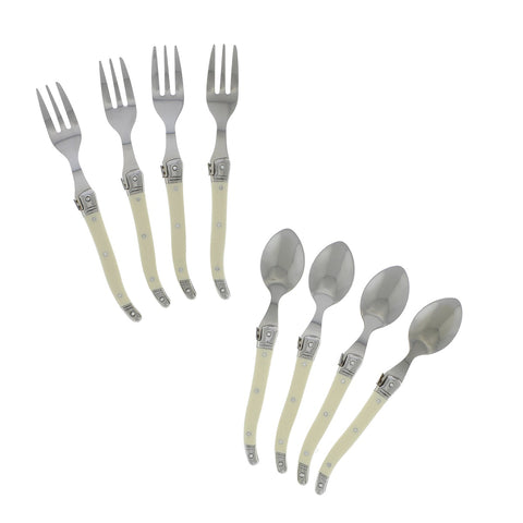 Laguiole Cocktail or Dessert Spoons and Forks, Set of 8, Faux Ivory