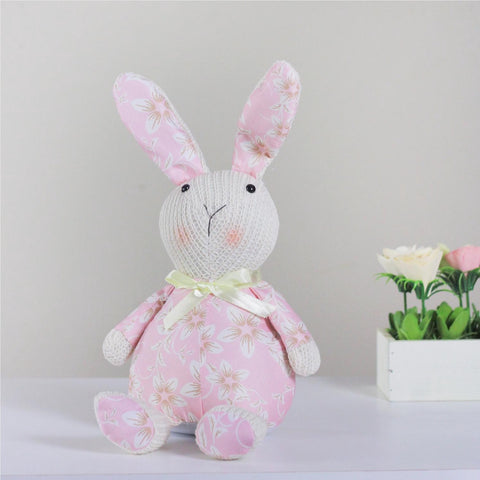Floral Easter Bunny Rabbit Spring Figure - 17" - Pink and Cream