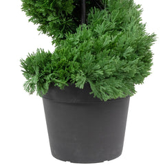 Real Touch™ Artificial Cedar Spiral Topiary Tree in Black Pot  Unlit - 5'