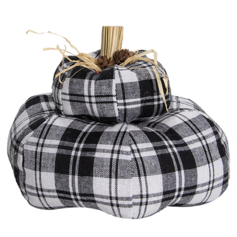 6.5" Black and White Plaid Stacked Fall Harvest Tabletop Pumpkin