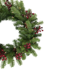 Real Touch™? Pre-Lit Noble Fir With Berries Artificial Christmas Wreath - 24" - Clear Lights