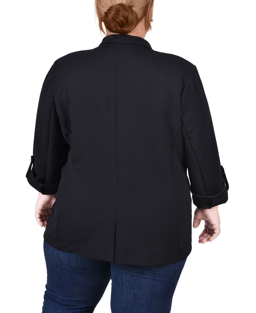  NY Collection Plus Size Long Sleeve Double Breasted Crepe Jacket - Jester Red - Bonton