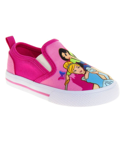 Disney Princess Girls No Lace Shoes - Disney Character Loafer Low Top SlipOn Casual Tennis Canvas Sneakers (Size 5-12 Toddler)