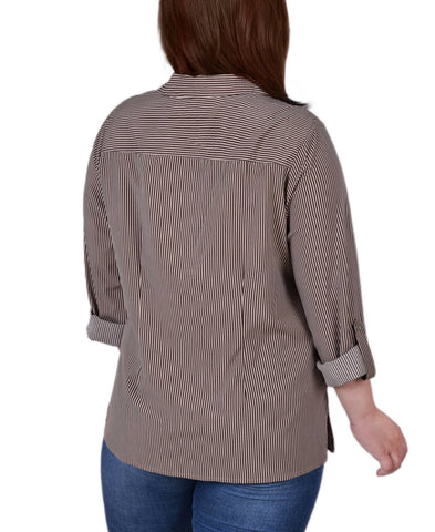 Plus Size 3/4 Sleeve Roll Tab Notch Collar Blouse