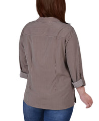 Plus Size 3/4 Sleeve Roll Tab Notch Collar Blouse