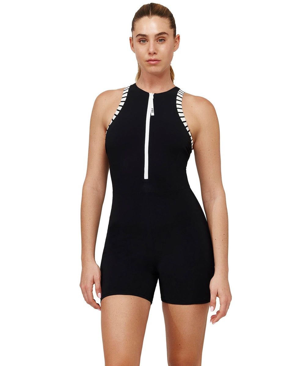  Free Sport Coco High Neck Swim Romper - Black-White - Bonton