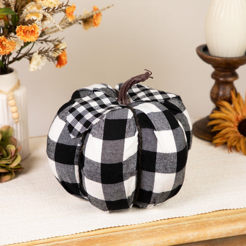 Buffalo Plaid Fall Harvest Pumpkin - 7" - Black and White